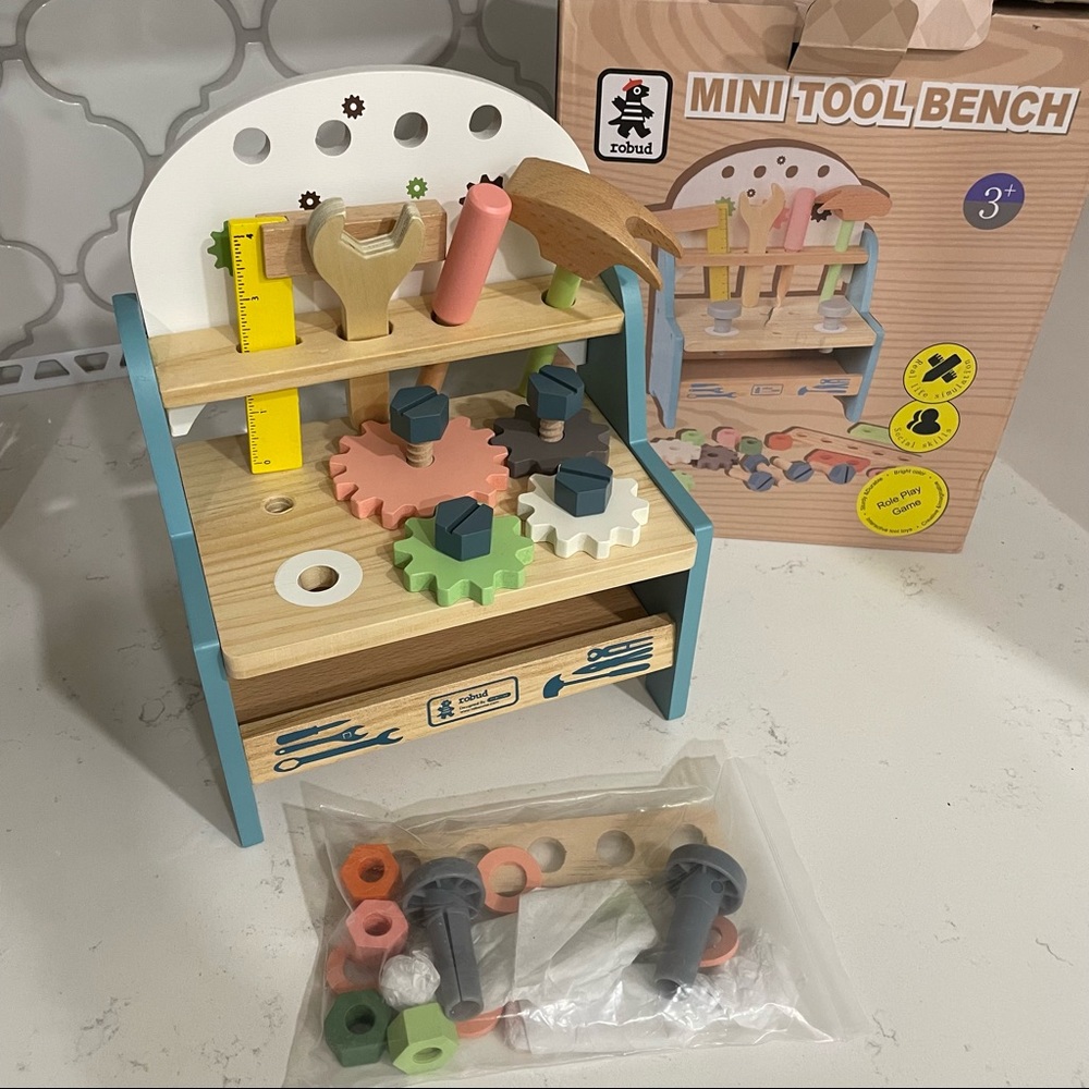 Varbertos Mini Tool Bench Toy Set for Kids Toddlers, Wooden Tool Workbench Set - Picture 6 of 12